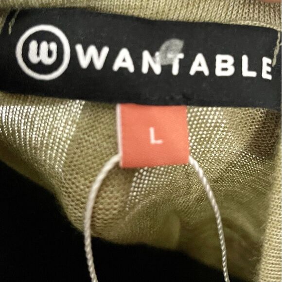 W. by Wantable Shirt Womans V Neck Olive Green Short Flutter Sleeve - Picture 7 of 8